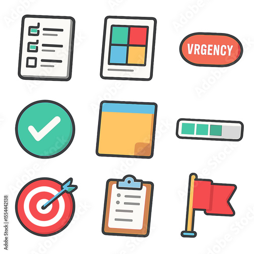 Task Prioritization Icons. Isometric Flat icon set of Task Prioritization Methods: to-do list, priority matrix, urgency label,