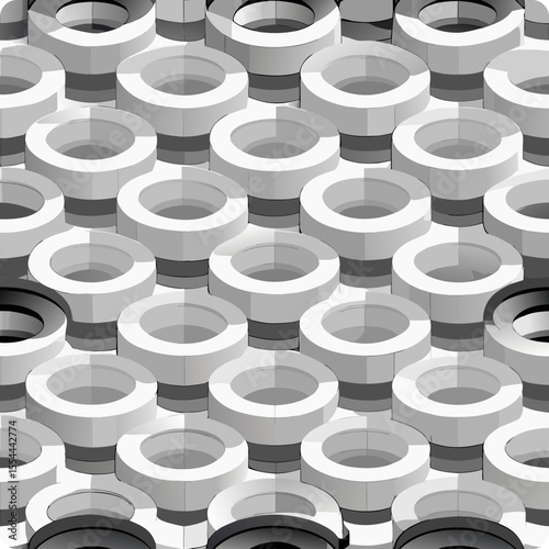 Abstract circular gray seamless vector pattern with stacked rings  