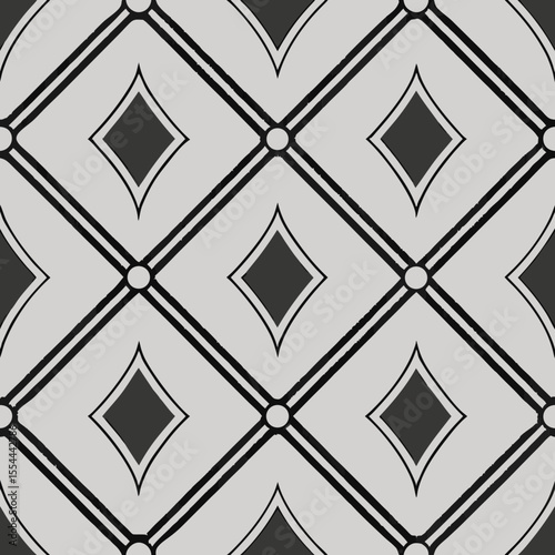 Refined diamond grid seamless vector pattern in silver and black tones  