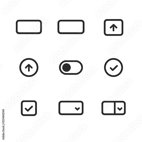 UI Button Icon Set. Outline icon set of UI Button Types: primary button, secondary button, icon button, floating action button,