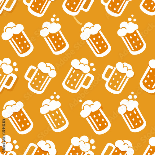 Minimal seamless vector pattern of beer mugs and glasses with foam  