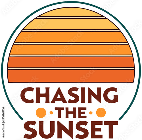 Chasing The Sunset Striped Sun Retro 70s. Shirt Print, Sticker.
