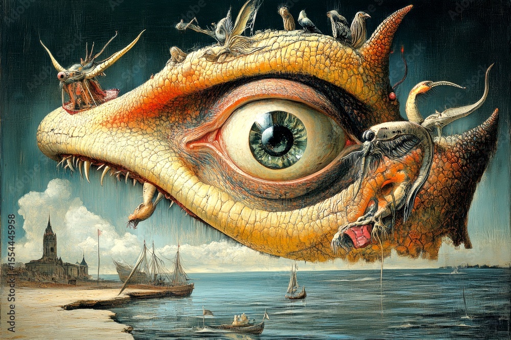 Fototapeta premium Abstract health concept. Metaphorical anticholinergic drugs physical senses, of a mental illusion. Brain fog. Hallucination - due to anticholinergic drugs: abstract image of individual status.