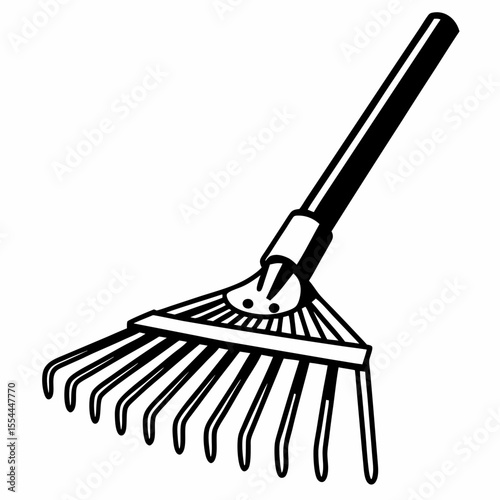 Garden rake vector line art illustration