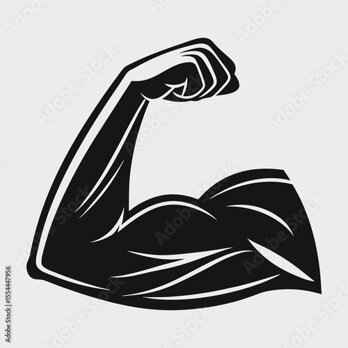 Stylized black silhouette of a flexed bicep muscle and fist