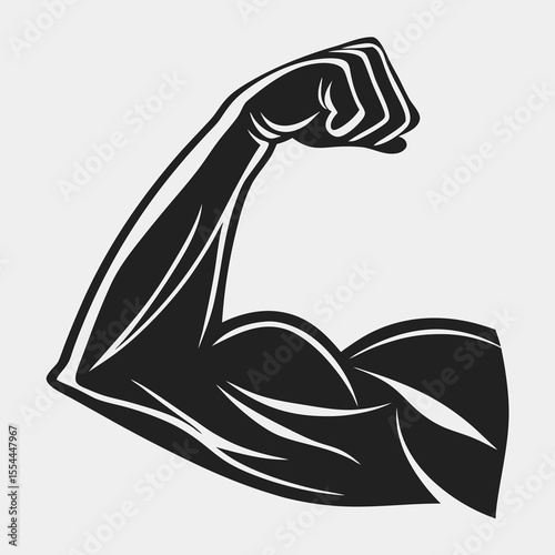 Stylized black and white illustration of a flexed bicep muscle