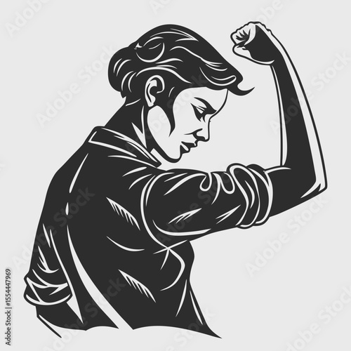 Strong woman flexing bicep silhouette symbol of feminine power and resilience