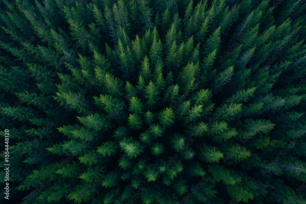 Obraz premium Dense evergreen forest from aerial perspective