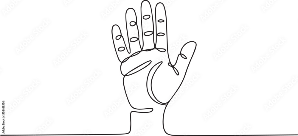 Obraz premium one-line drawing of an open human hand with fingers spread in continuous black line on white background