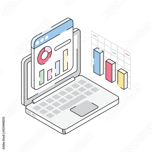 Check out this isometric outline icon of web analytics tool