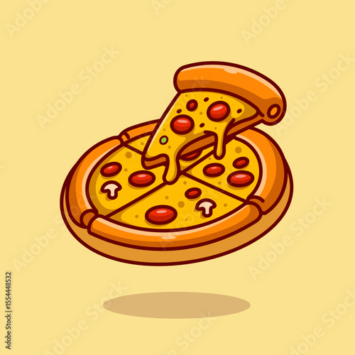 Pizza slice melted cartoon vector icon illustration food object icon concept isolated pr