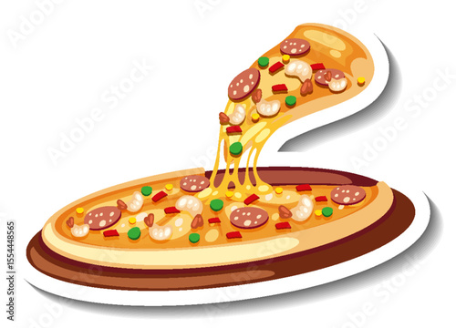Sticker template with pizza isolated
