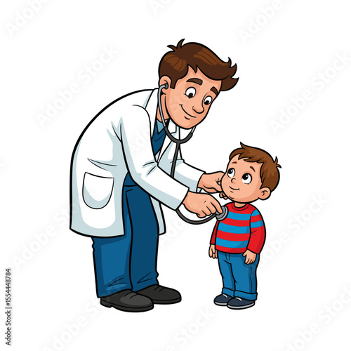 vector illustration of a male doctor examining a boy