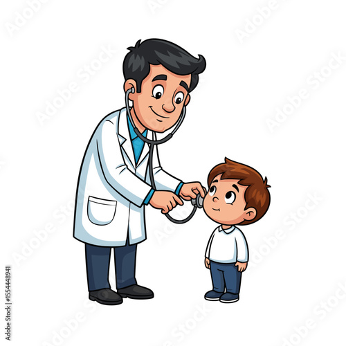 vector illustration of a male doctor examining a boy