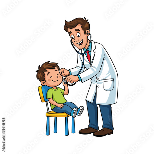vector illustration of a male doctor examining a boy
