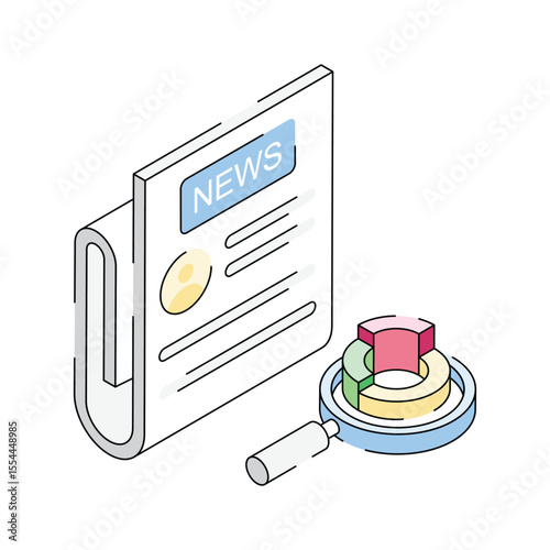 A captivating isometric outline icon of modern newspaper layout