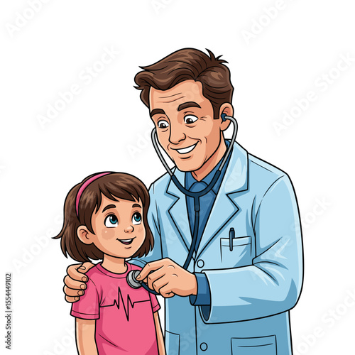 vector illustration of a male doctor examining a girl