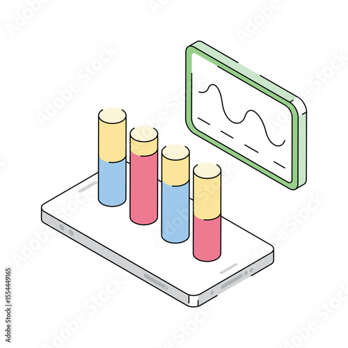 Premium isometric icon showing mobile analytics in action.