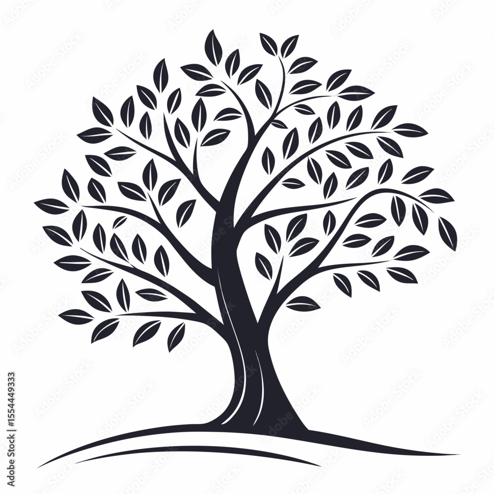 Obraz premium Elegant black silhouette tree with leaves suitable for logos and nature-themed designs