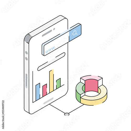 Modern isometric outline icon representing mobile seo strategy