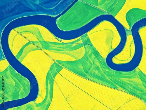 Abstract vibrant aerial river and fields