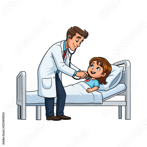 vector illustration of a male doctor examining a girl