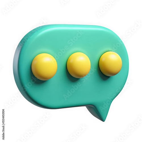 3d teal and yellow speech bubble chat icon isolated on transparent background