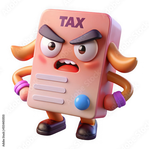 3d angry tax form character isolated on transparent background