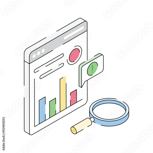 Check out this isometric outline icon of web research process