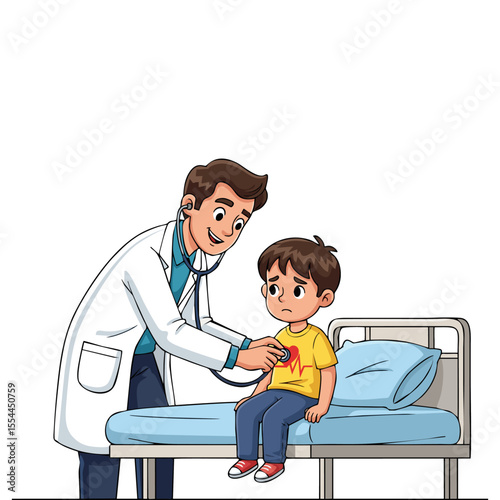 vector illustration of a male doctor examining a boy