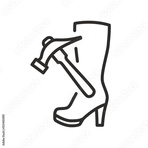 Shoe repair icon. Linear vector illustration. Women's classic shoes service. Footwear repair. Simple symbols. Boots footwear.