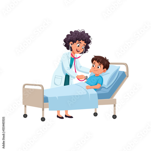 vector illustration of a female doctor examining a boy