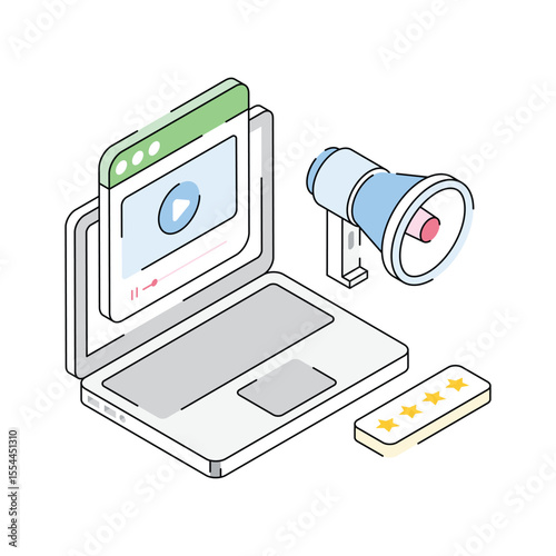 Get this isometric icon focused on promotional video content