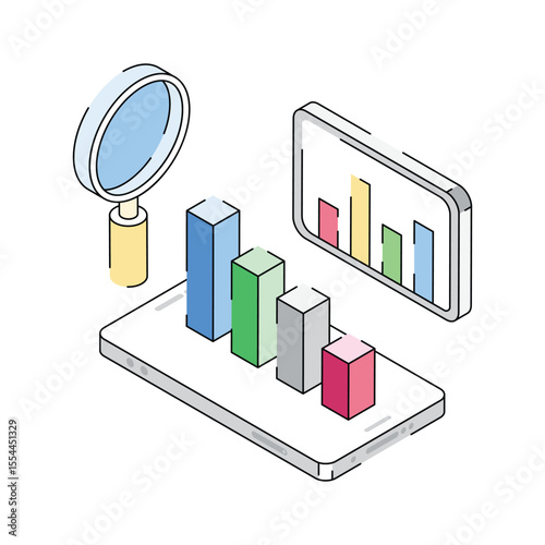 An amazing isometric outline icon of accurate market research
