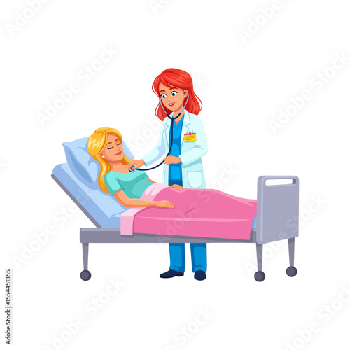 vector illustration of a doctor examining a female patient