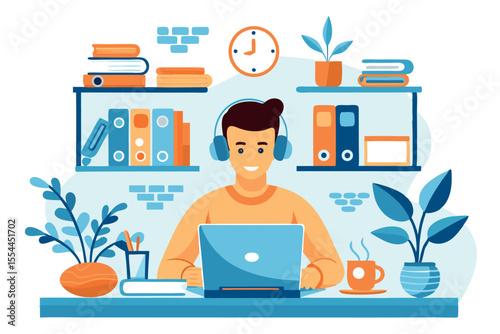 Young Freelancer Working from Home on Laptop