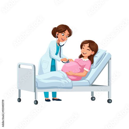vector illustration of a doctor examining his pregnant patient