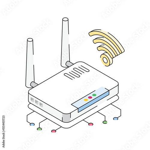 Visually engaging isometric icon showing an internet router device