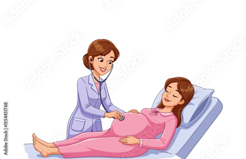 vector illustration of a doctor examining his pregnant patient