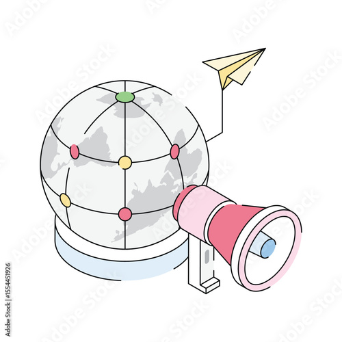Get a glimpse of this isometric icon of global marketing