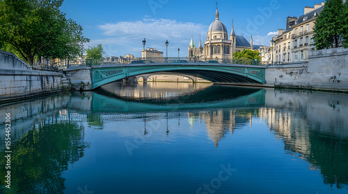 Illustration of Gienne Bridge in Thorpe with classic French architecture. Illustration of popular places in the world.