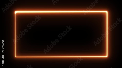 Glowing Neon Rectangle Frame Loop Animation, Abstract Square Border Motion Graphic, Neon Line Glow Sign, orange Neon Glowing Border