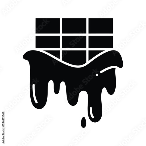 Melting Chocolate Bar Icon Sweet Treat Dessert Candy Cocoa Delicious Yummy Food Graphic Vector Illustration Black White