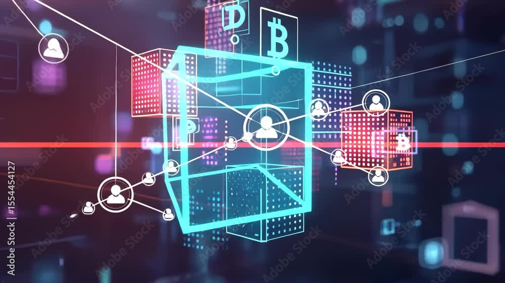 bitcoin symbol with abstract blockchain network connections. Digital currency, decentralized finance fintech cryptocurrency blockchain industry