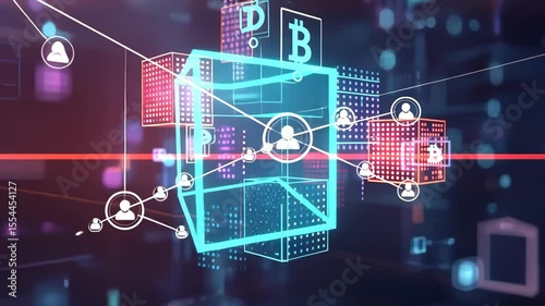 bitcoin symbol with abstract blockchain network connections. Digital currency, decentralized finance fintech cryptocurrency blockchain industry