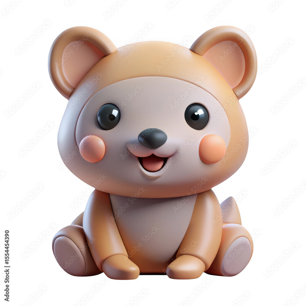 Fototapeta premium Cute cartoon bear with rosy cheeks and big eyes isolated on transparent background