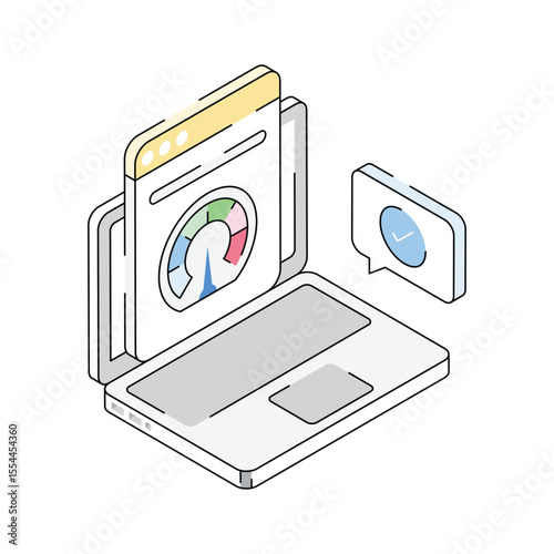 A visually appealing isometric icon showing web performance metrics