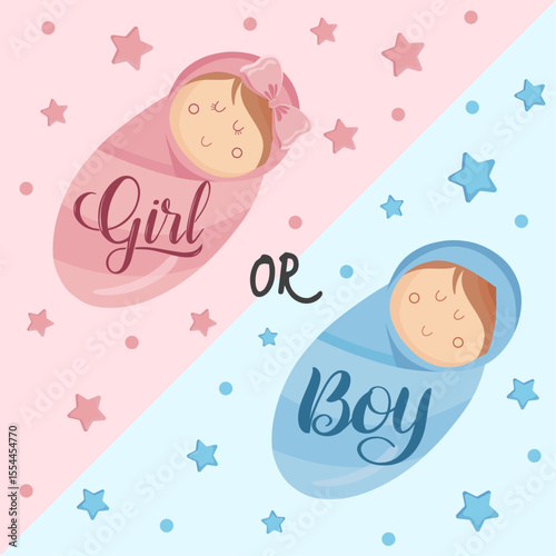 Boy or girl greeting card Gender reveal party pink ro blue
