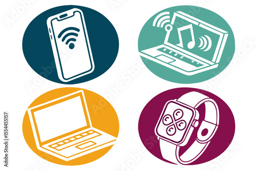 Wireless devices icons including smartphone laptop and smart watch