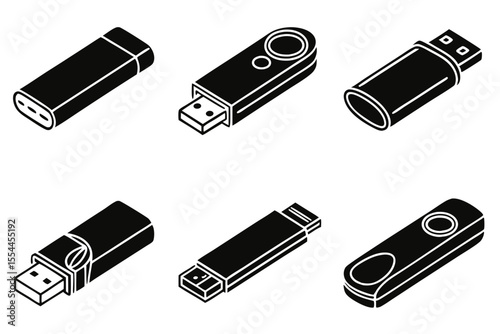 Isometric usb flash drive collection isolated on white background